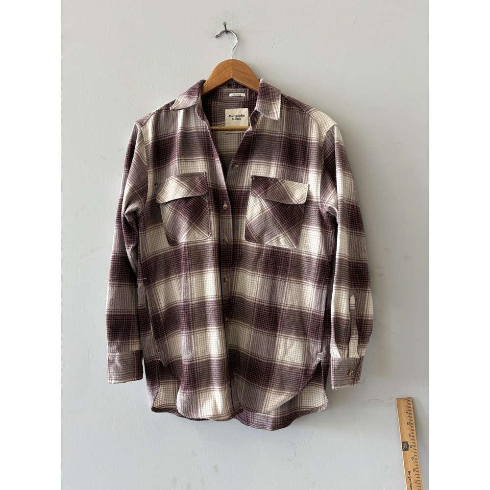 Abercrombie & Fitch Shirt Womens XS Purple Plaid Flannel Oversized Button Up